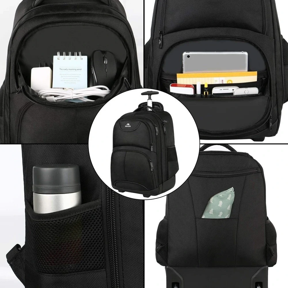 MATEIN Wheels Backpack 18 inch Rolling Travel Suitcase Computer Laptop Bag Black